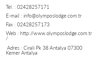 Olympos Lodge Hotel iletiim bilgileri